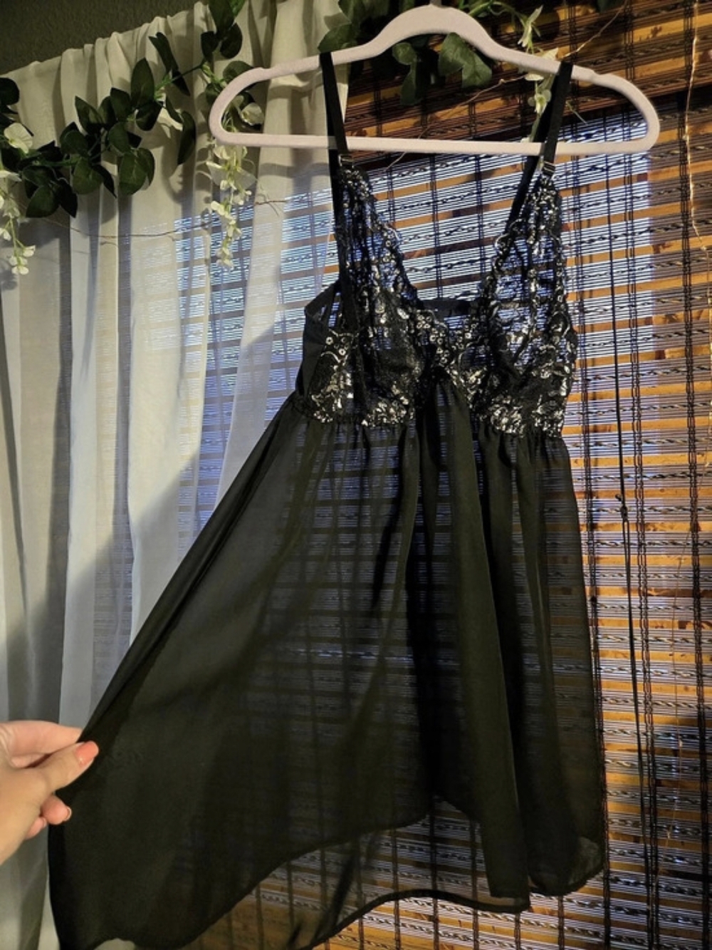 Cacique Black Sheer Baby Doll Chemise Like New